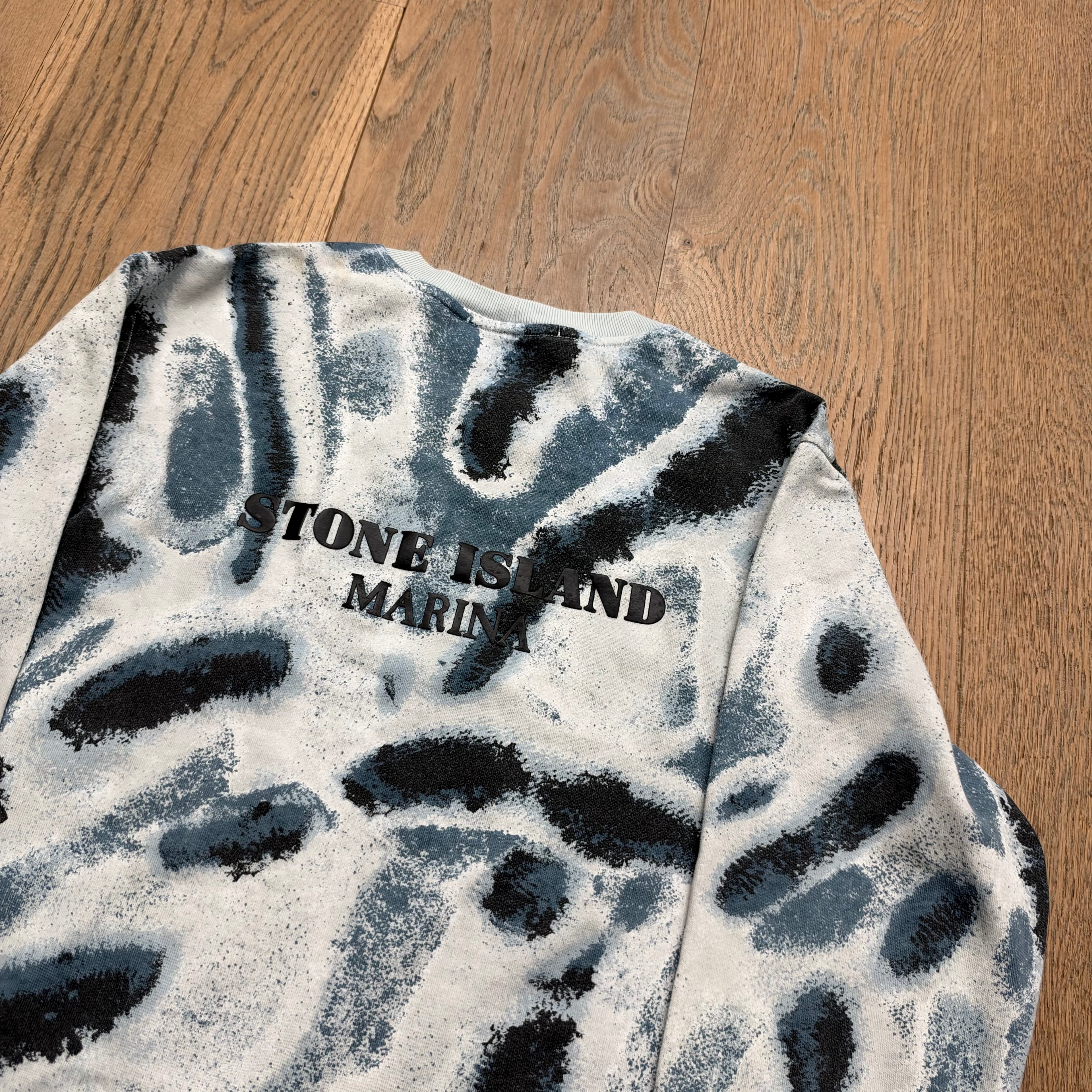 Stone Island marina spelled out camo sweater - L