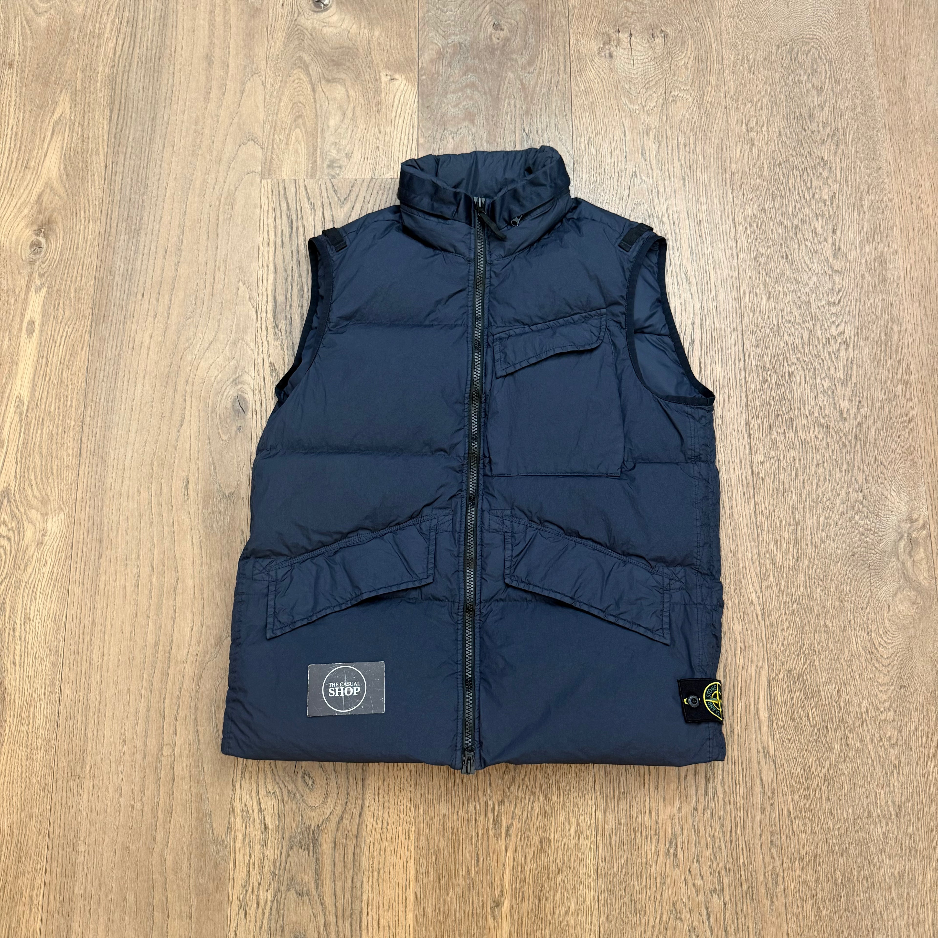 Stone Island garment dyed crinkle reps down gilet - L